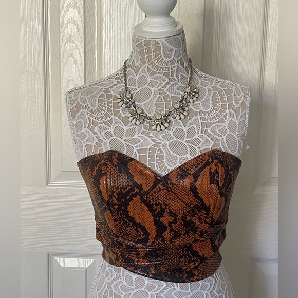 Urban Outfitters Tops - Snake Print Faux Leather Wrap Crop Top Urban Outfitters Medium